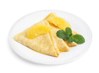 Delicious Crepes Suzette dessert isolated on white