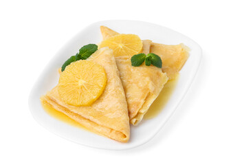 Delicious Crepes Suzette dessert isolated on white