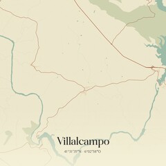 Fototapeta premium Retro Spanish map of Villalcampo, Castilla y Le�n. Vintage street map.
