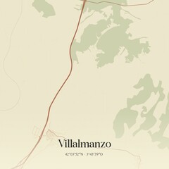 Retro Spanish map of Villalmanzo, Castilla y Le�n. Vintage street map.
