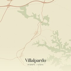 Fototapeta premium Retro Spanish map of Villalpardo, Castilla-La Mancha. Vintage street map.