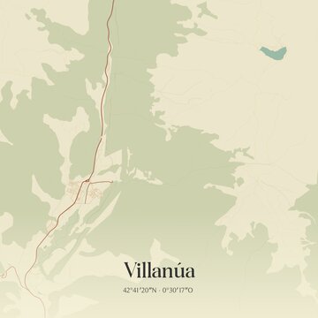 Retro Spanish map of Villan�a, Arag�n. Vintage street map.