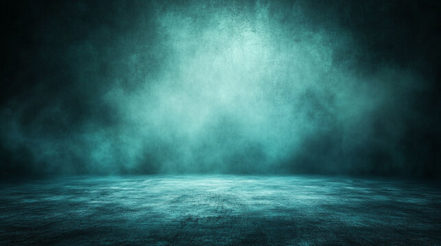 Abstract black turquoise blue blurred background with rough grunge grain texture, dark green glowing gradient, and noise effect, minimalistic bright light tone with empty caption space

