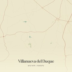 Obraz premium Retro Spanish map of Villanueva del Duque, Andaluc�a. Vintage street map.