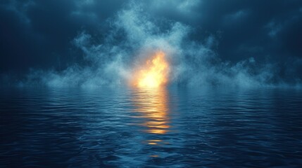 Obraz premium Fiery Embers Reflected On Dark Ocean Water