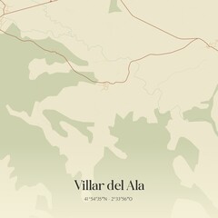 Fototapeta premium Retro Spanish map of Villar del Ala, Castilla y Le�n. Vintage street map.