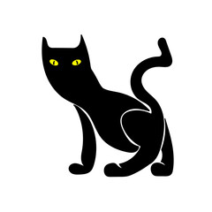Illustration design of a black cat with yellow eyes