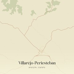 Retro Spanish map of Villarejo-Periesteban, Castilla-La Mancha. Vintage street map.