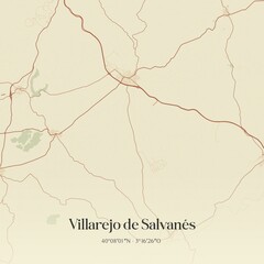 Retro Spanish map of Villarejo de Salvan�s, Comunidad de Madrid. Vintage street map.