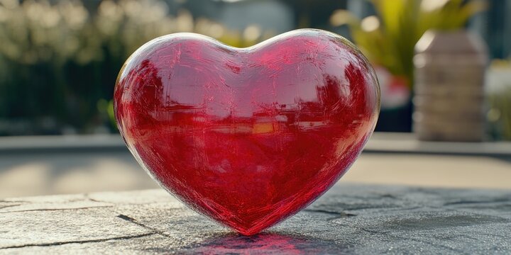 Heart-shaped object on pavement.