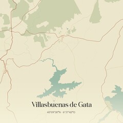 Fototapeta premium Retro Spanish map of Villasbuenas de Gata, Extremadura. Vintage street map.
