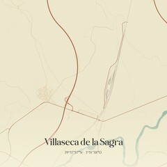 Retro Spanish map of Villaseca de la Sagra, Castilla-La Mancha. Vintage street map.