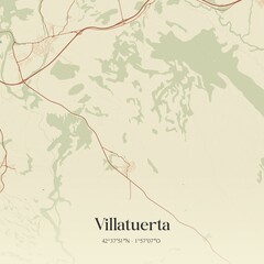Retro Spanish map of Villatuerta, Comunidad Foral de Navarra. Vintage street map.