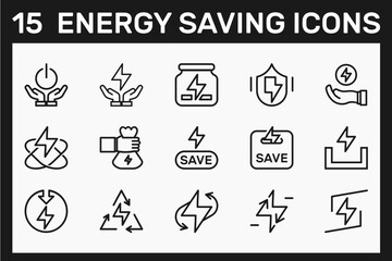 Fototapeta premium energy saving icons set thin line save electricity power storing