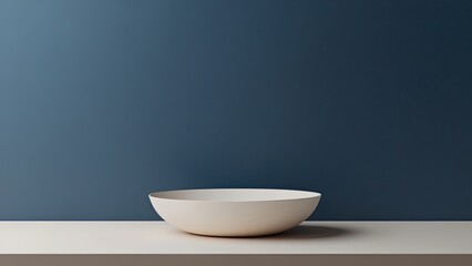 Empty white plate on blue wall for display product