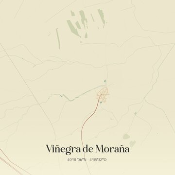 Retro Spanish map of Vi�egra de Mora�a, Castilla y Le�n. Vintage street map.