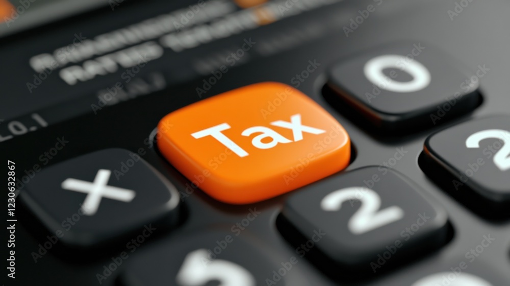 Poster a calculator with a tax button on it. the calculator is black and orange. the calculator is a symbol