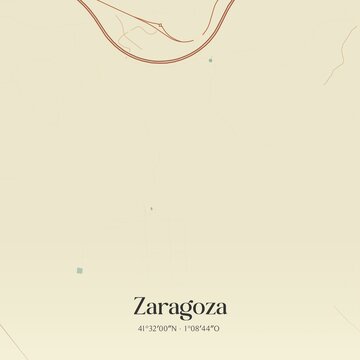 Retro Spanish map of Zaragoza, Arag�n. Vintage street map.