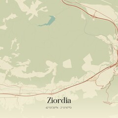 Retro Spanish map of Ziordia, Comunidad Foral de Navarra. Vintage street map.