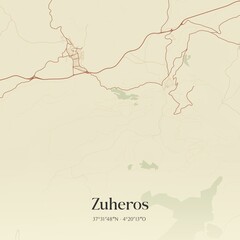 Obraz premium Retro Spanish map of Zuheros, Andaluc�a. Vintage street map.