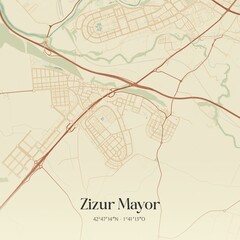 Fototapeta premium Retro Spanish map of Zizur Mayor, Comunidad Foral de Navarra. Vintage street map.