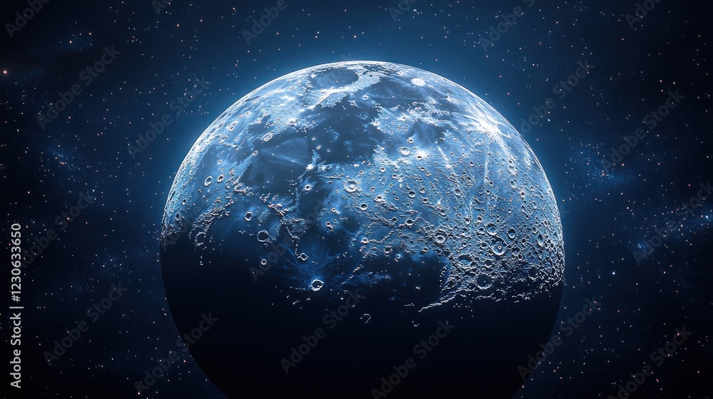 Poster a celestial body illuminated in deep space