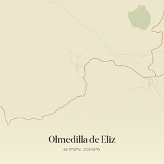 Retro Spanish map of Olmedilla de Eliz, Castilla-La Mancha. Vintage street map.