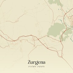 Retro Spanish map of Zurgena, Andaluc�a. Vintage street map.