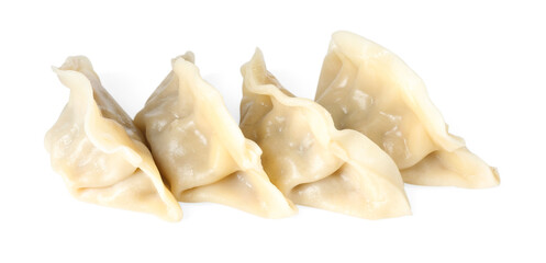 Tasty boiled gyoza (dumplings) isolated on white