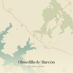 Fototapeta premium Retro Spanish map of Olmedilla de Alarc�n, Castilla-La Mancha. Vintage street map.