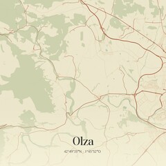 Retro Spanish map of Olza, Comunidad Foral de Navarra. Vintage street map.