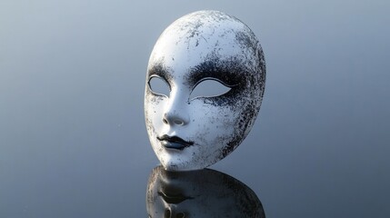 Mysterious venetian mask with reflections on water surface
