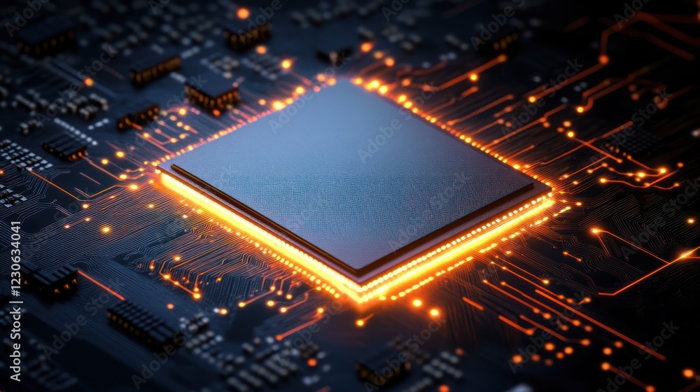 Poster Illuminated Microchip On Circuit Board Technology