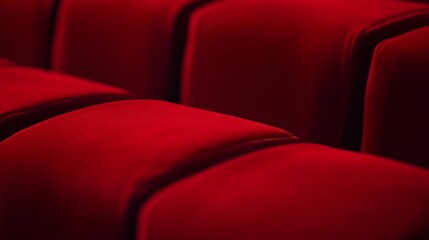 Obraz premium Row of vibrant red theater seats in a dimly lit auditorium