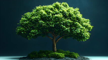 Lush Green Pixel Tree Against Dark Background