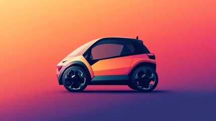 Fototapeta premium A car is shown in a colorful background. The car is orange and black. The car is parked on a road
