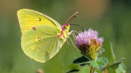 Pale Yellow Butterfly on Pink Flower Clover