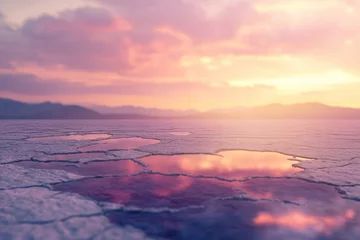 Printed kitchen splashbacks Sunset reflected in cracked earth, creating a stunning, surreal landscape.
