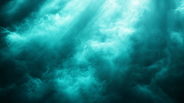 Abstract black turquoise blue blurred background with rough grunge grain texture, dark green glowing gradient, and noise effect, minimalistic bright light tone with empty caption space