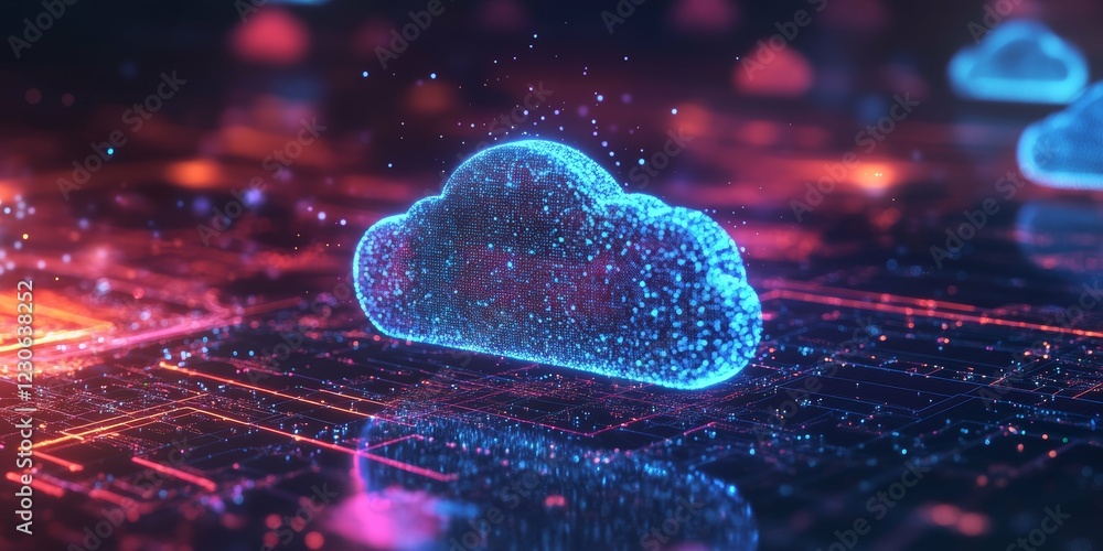 Poster futuristic neon cloud technology visualizing digital data networks