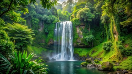 Fototapeta premium waterfall amidst dense foliage, Majestic waterfalls surrounded by lush greenery, scenic vistas