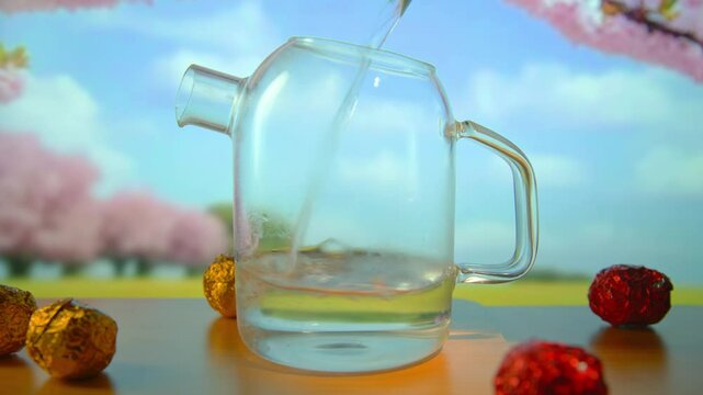 Brewing chinesse blossom tea on spring background with pastel colors