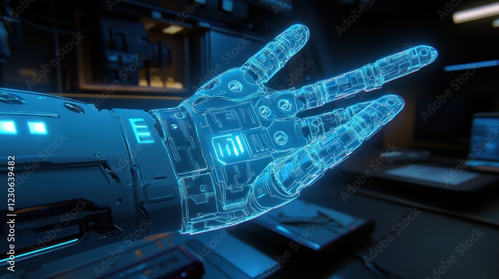 Poster Futuristic Robotic Hand Gesturing in a Tech Lab