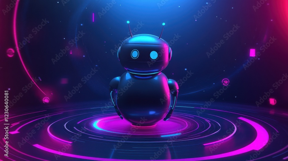 Poster intelligent ai chatbot engaging with users in a modern, sleek virtual space, highlighted by bright, 