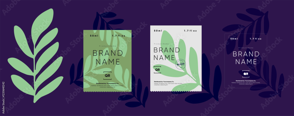 Poster unique label design in a modern style with soft geometric lines and natural color tones. a blend of 