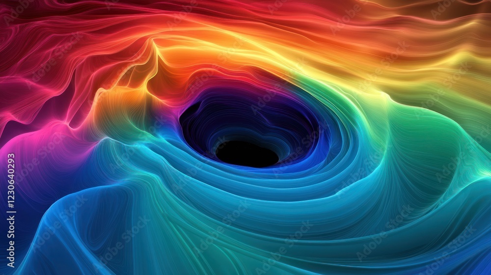 Poster abstract rainbow swirls encircling a dark void
