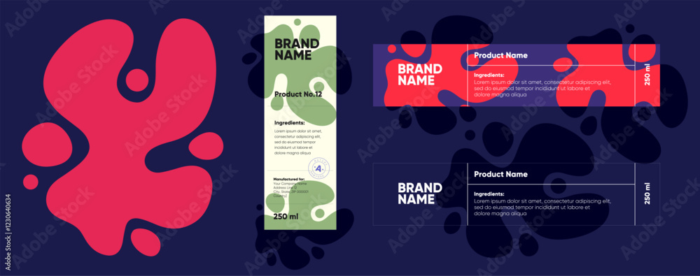 Poster dynamic and artistic label design featuring fluid organic patterns and modern typography. a sophisti