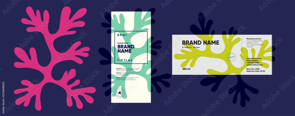 Poster modern packaging design with soft abstract shapes and clean typography. minimalist and trendy label 