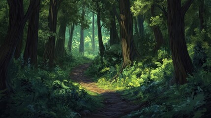 Obraz premium Sunlit Path Through A Lush Green Forest