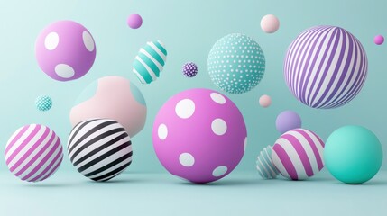 Fototapeta premium Colorful spheres floating on pastel background.